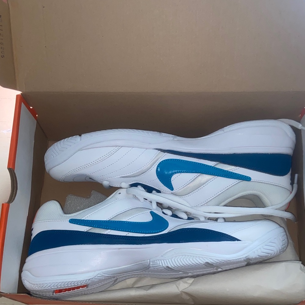 Nike Court Lite White and Neo Turquoise Blue Force Sneakers 845021 105 - Picture 2 of 7